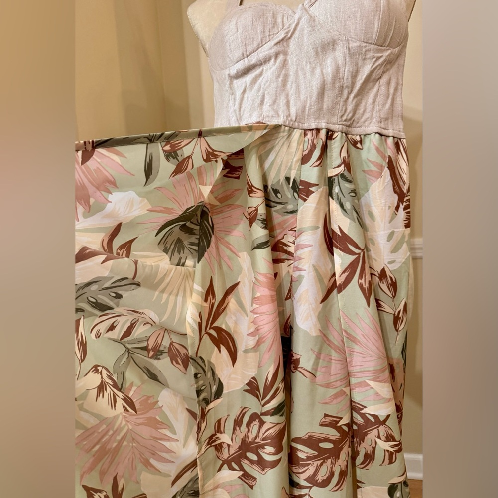 🌴 Band of the Free XS Linen Bra Top Tropical Jumpsuit | Flowy Wide Leg, XS - Picture 9 of 10